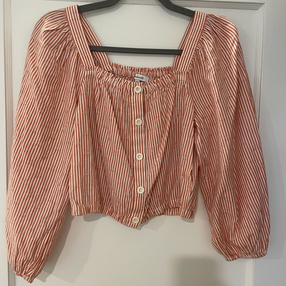 Madewell Dark Orange Top, Buttons down front and puff sleeves NWOT